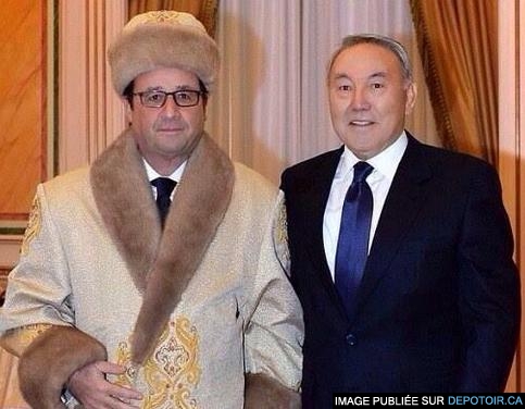 François Hollande en chapka et pelisse en fourrure offerts par le président du Kazakhstan