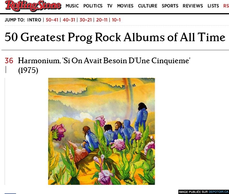 Harmonium sur la liste des 50 meilleurs albums progressifs du Rolling Stone