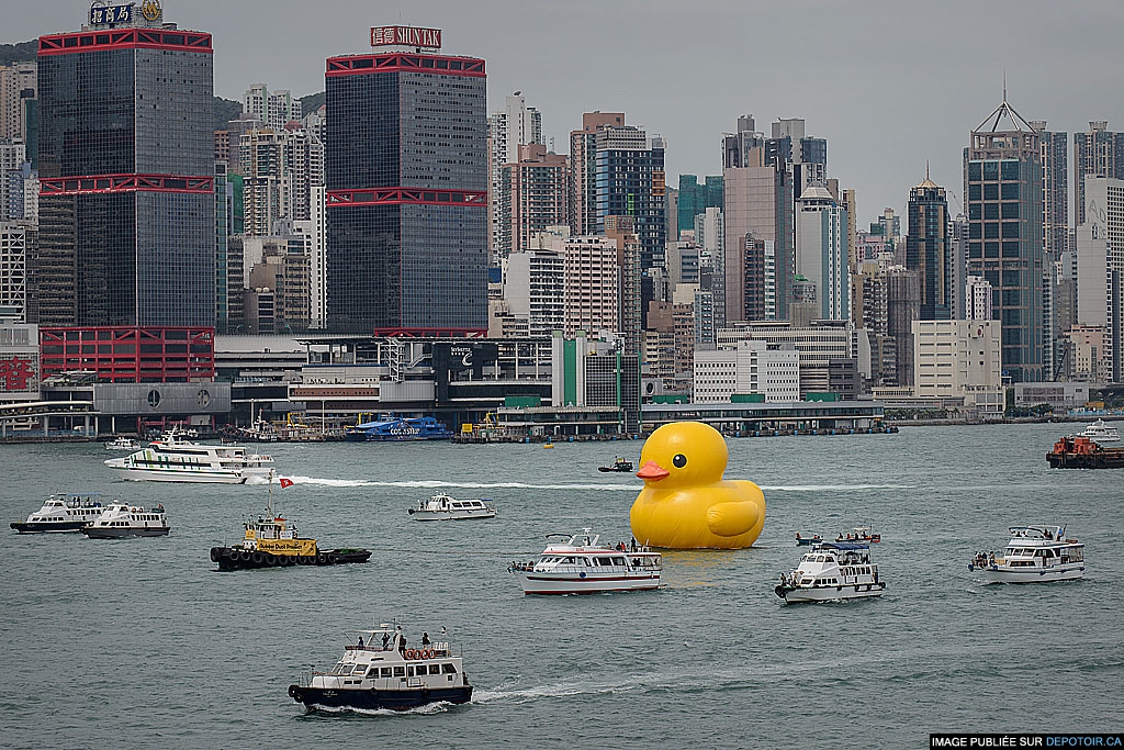 Un canard géant dans la baie de Hong Kong