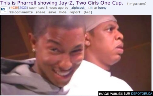 Pharrell showing Jay-Z Two girls one cup