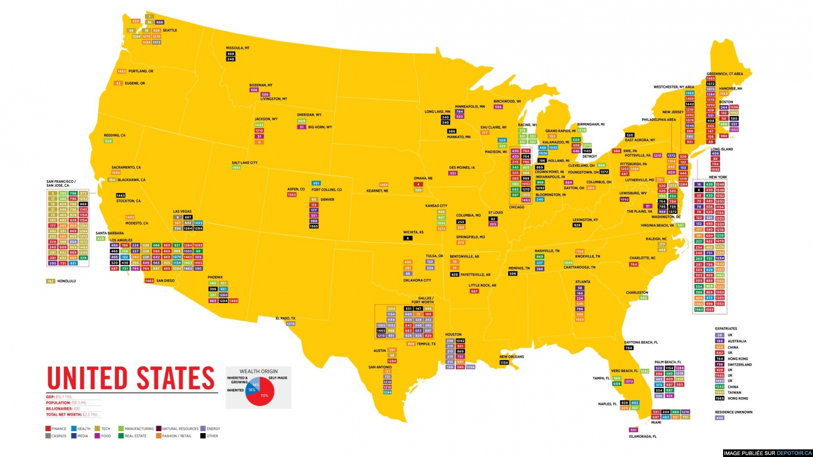 US billionaires Map