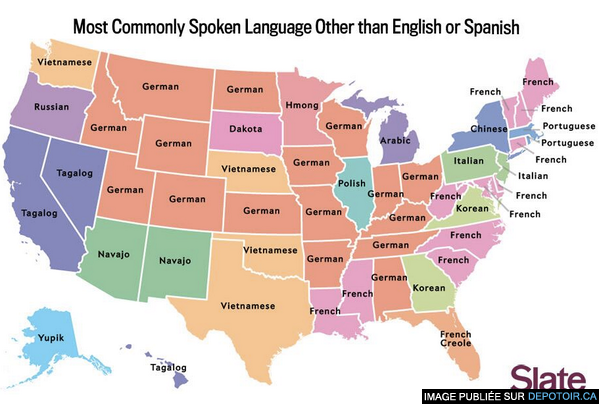 La place du français (et autres langues) aux États-Unis: une carte surprenante, mais pas trop.