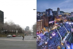 Place des festivals. Avant & après