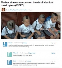 Mother shaves numbers on heads of identical quadruplets
