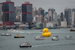 Un canard géant dans la baie de Hong Kong