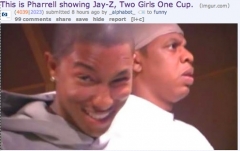 Pharrell showing Jay-Z Two girls one cup